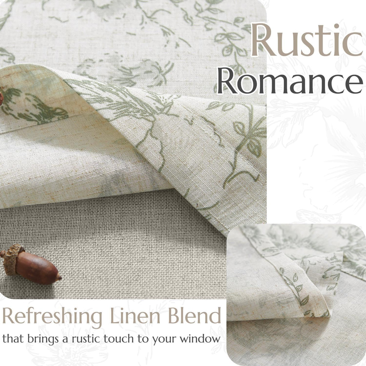 jinchan Floral Linen Kitchen Valance Curtain, 50x18, 1 Panel, Green