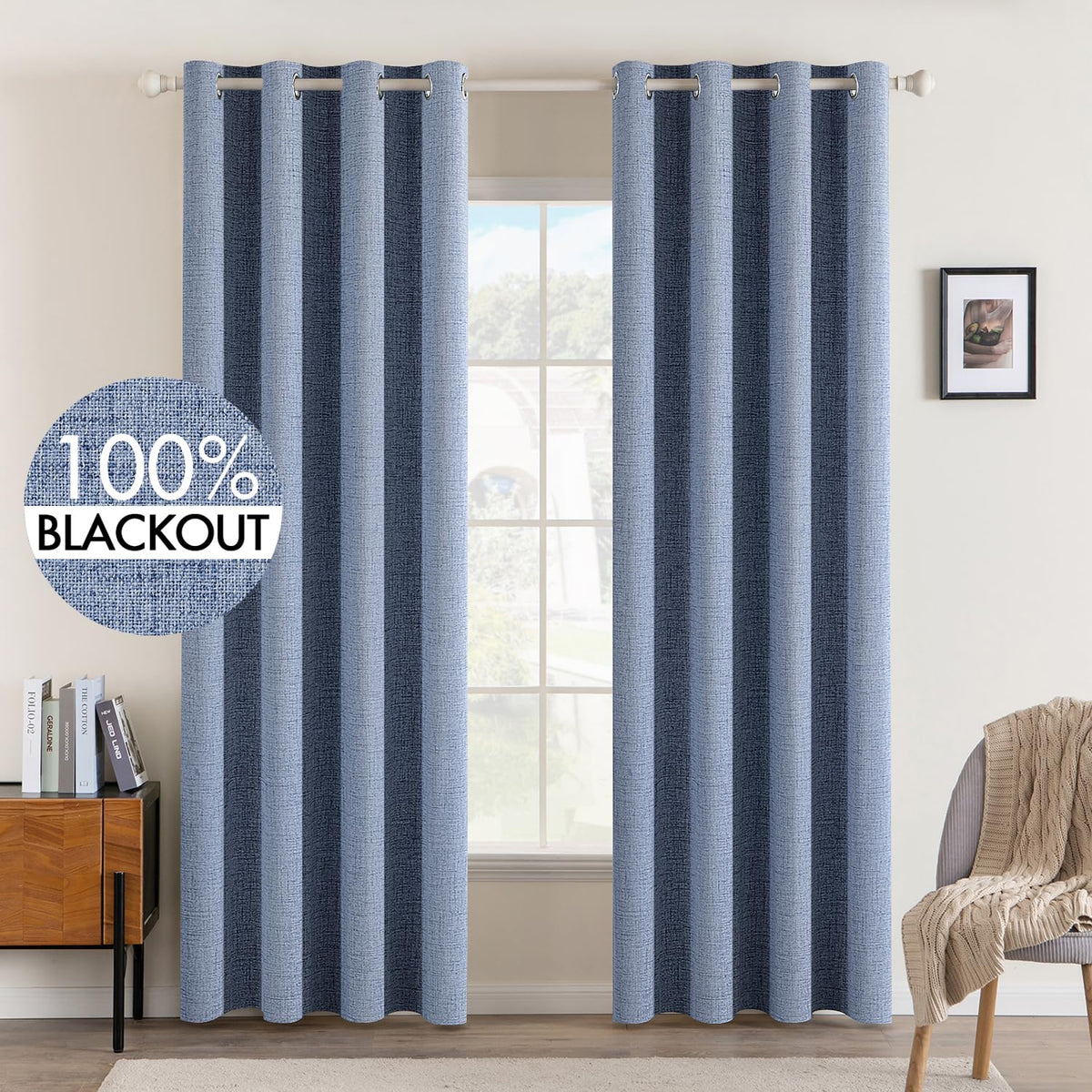 MIULEE 100% Blackout Linen Curtains for Bedroom 52x54 Inches Natural Beige