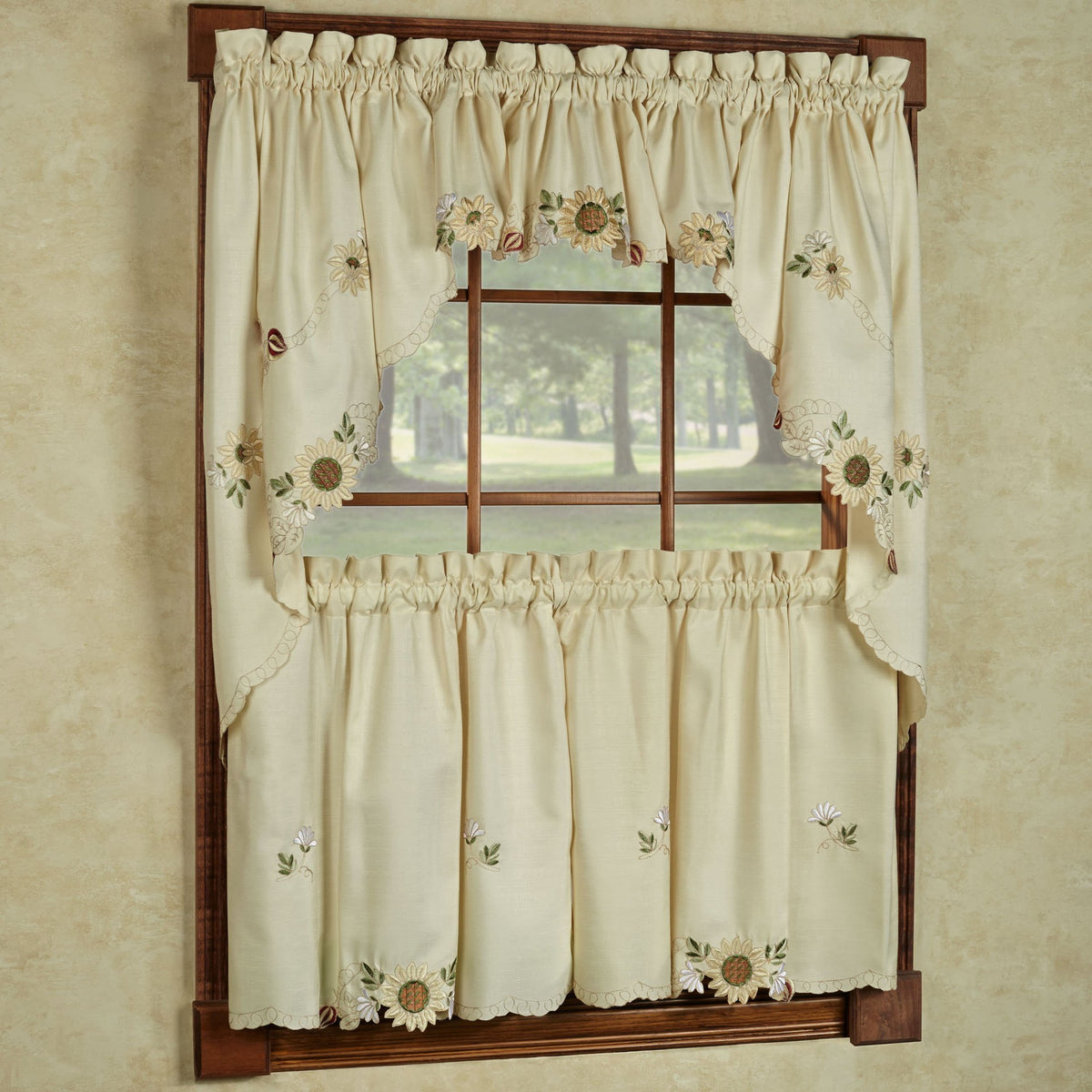 Sweet Home Collection Old World Style Floral Heavy Lace Kitchen Curtain Swag pair Hopewell Cream