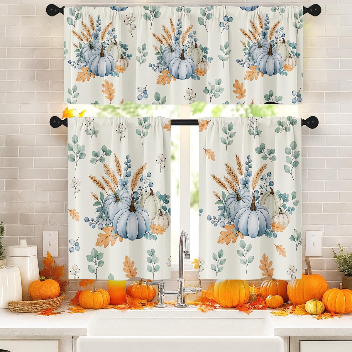 Arttown Fall Kitchen Curtains Sets for Windows, Pumpkin, 52x36 Inch