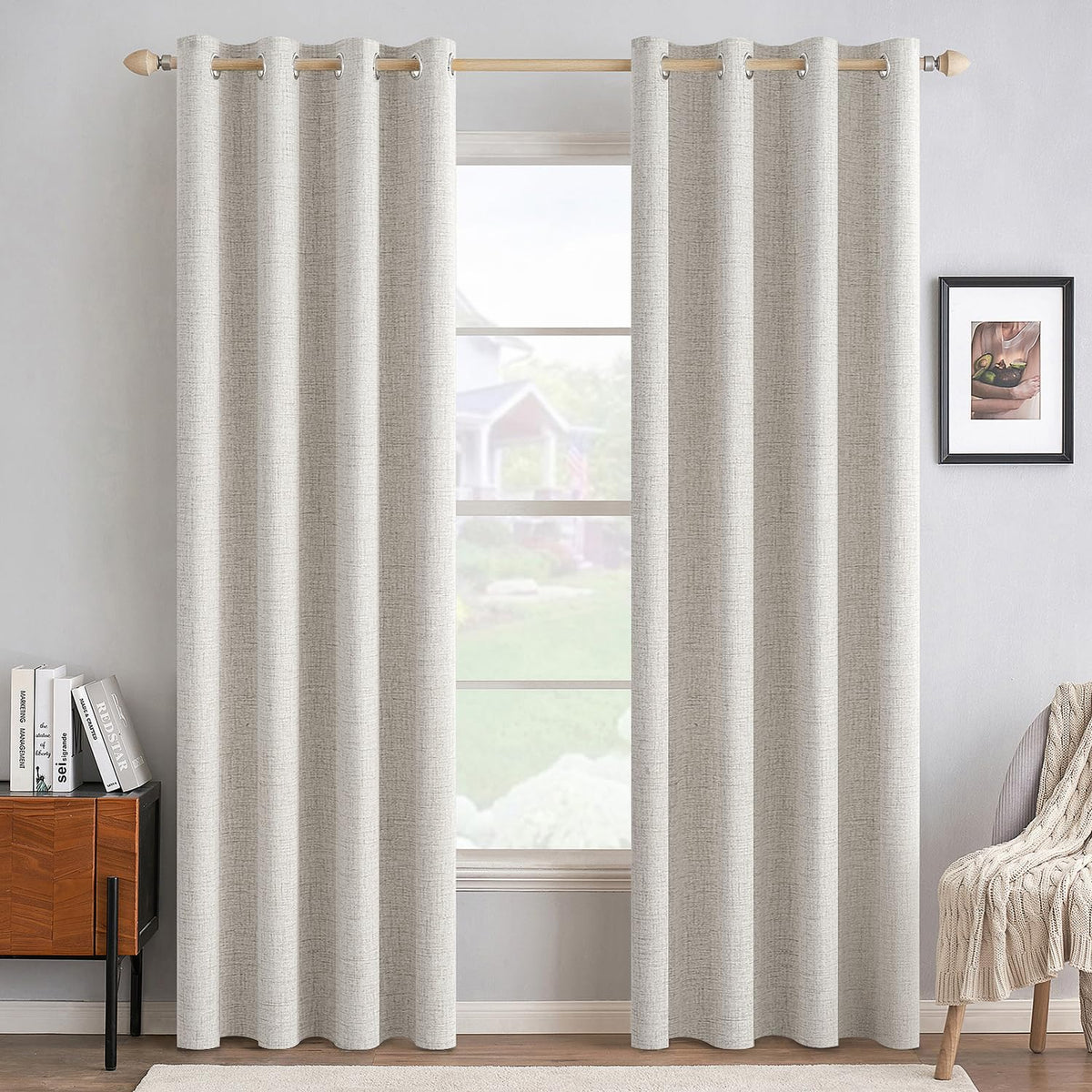 MIULEE 100% Blackout Linen Curtains for Bedroom 52x54 Inches Natural Beige