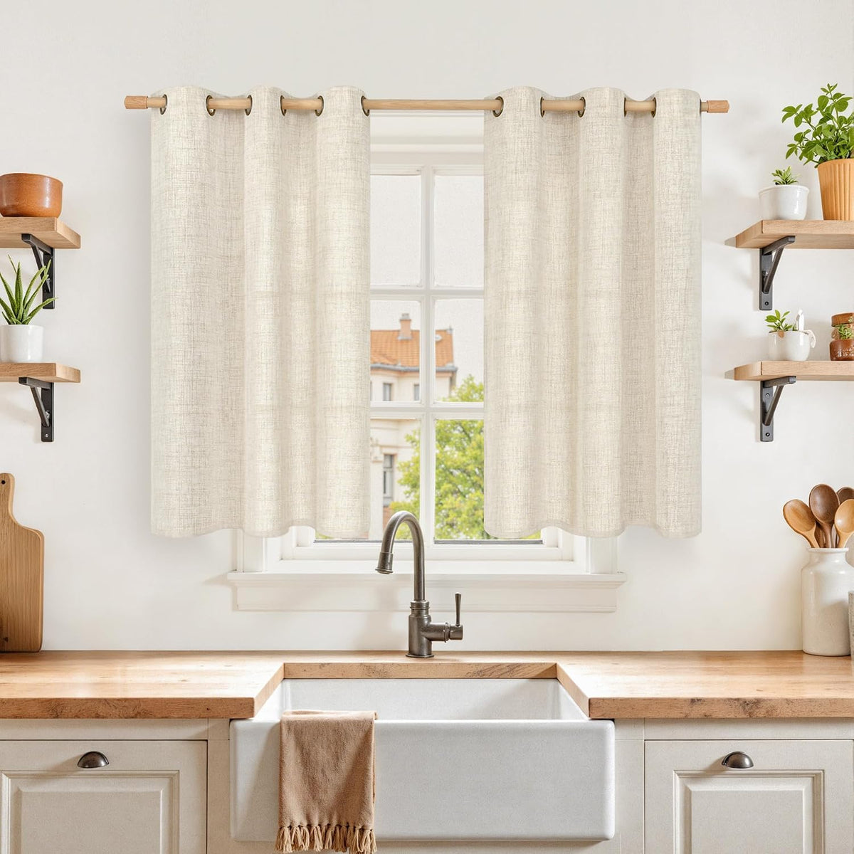 YoungsTex Linen Kitchen Window Curtains 40 Inch Length 2 Panels