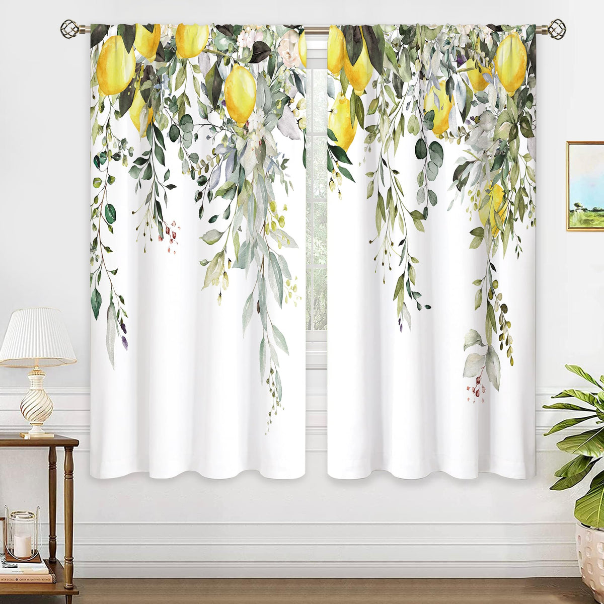 Eucalyptus Botanical Leaves Floral Kitchen Window Curtains Over Sink Boho Farmhouse Flower Leaf Small Window Treatment Sage Green Cafe Short Curtains for Bathroom Tier Drapes 27.5x39 inch