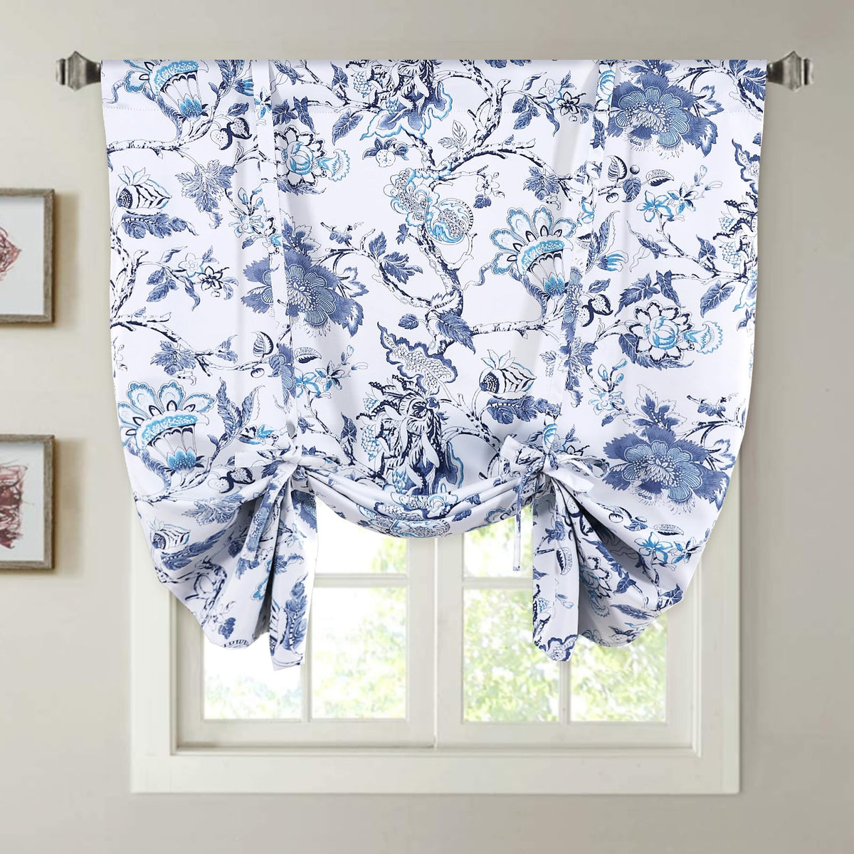 H.VERSAILTEX Thermal Insulated Blackout Curtain Adjustable Kitchen Tie Up Curtains Rod Pocket Panel for Small Window-42 Wide by 63" Long-Vintage Floral Pattern in Sage and Brown