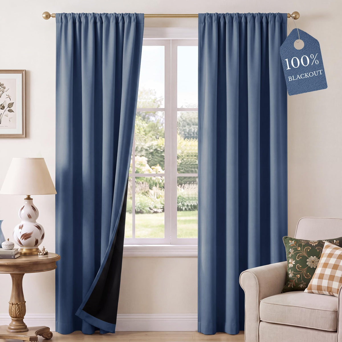 NICETOWN 100% Black Out Kitchen Curtains 36 Inch Length, W52xL36, 2 Panels