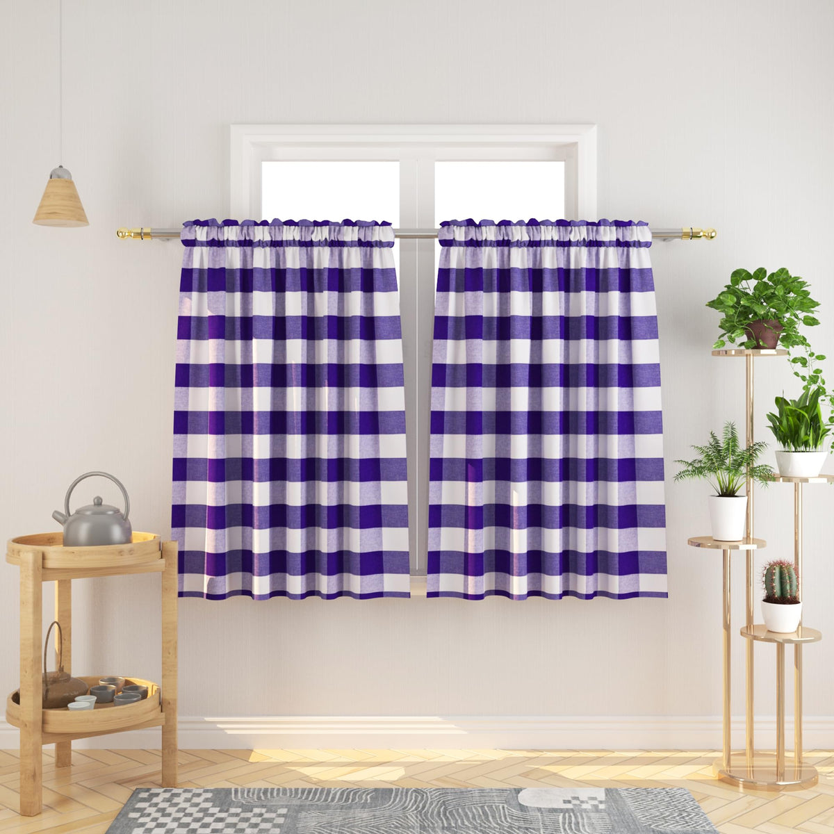 Buffalo Check Kitchen Tier Curtain 24 inches Long Plaid Gingham Rod Pocket Classic Cafe Curtains Country Farmhouse Kitchen Half Window Curtains 2 Panels Beige & White