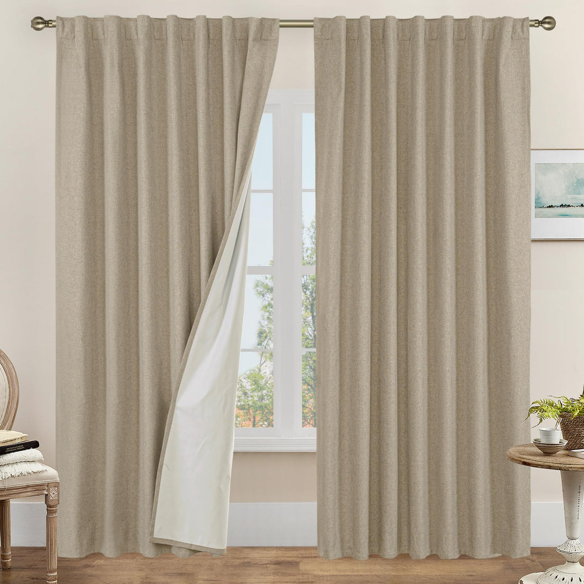 LAMIT Full Blackout Linen Kitchen Window Curtains 36 Inches Long, Ivory
