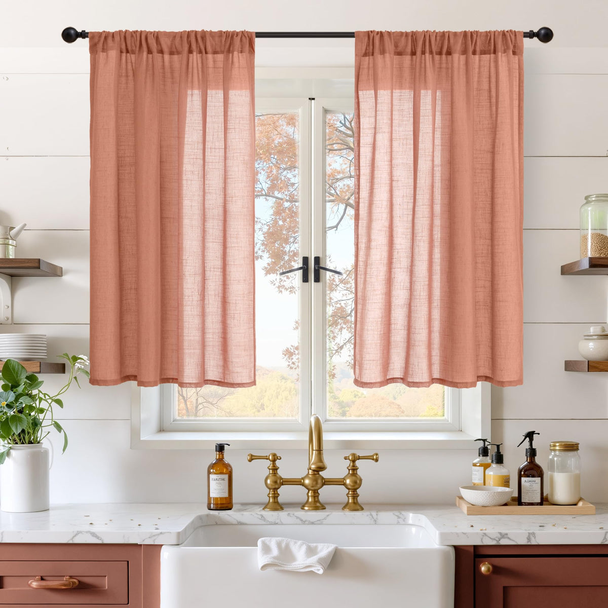 BGment Linen Kitchen Window Curtains Over Sink, 36 Inch Length Cafe Drapes