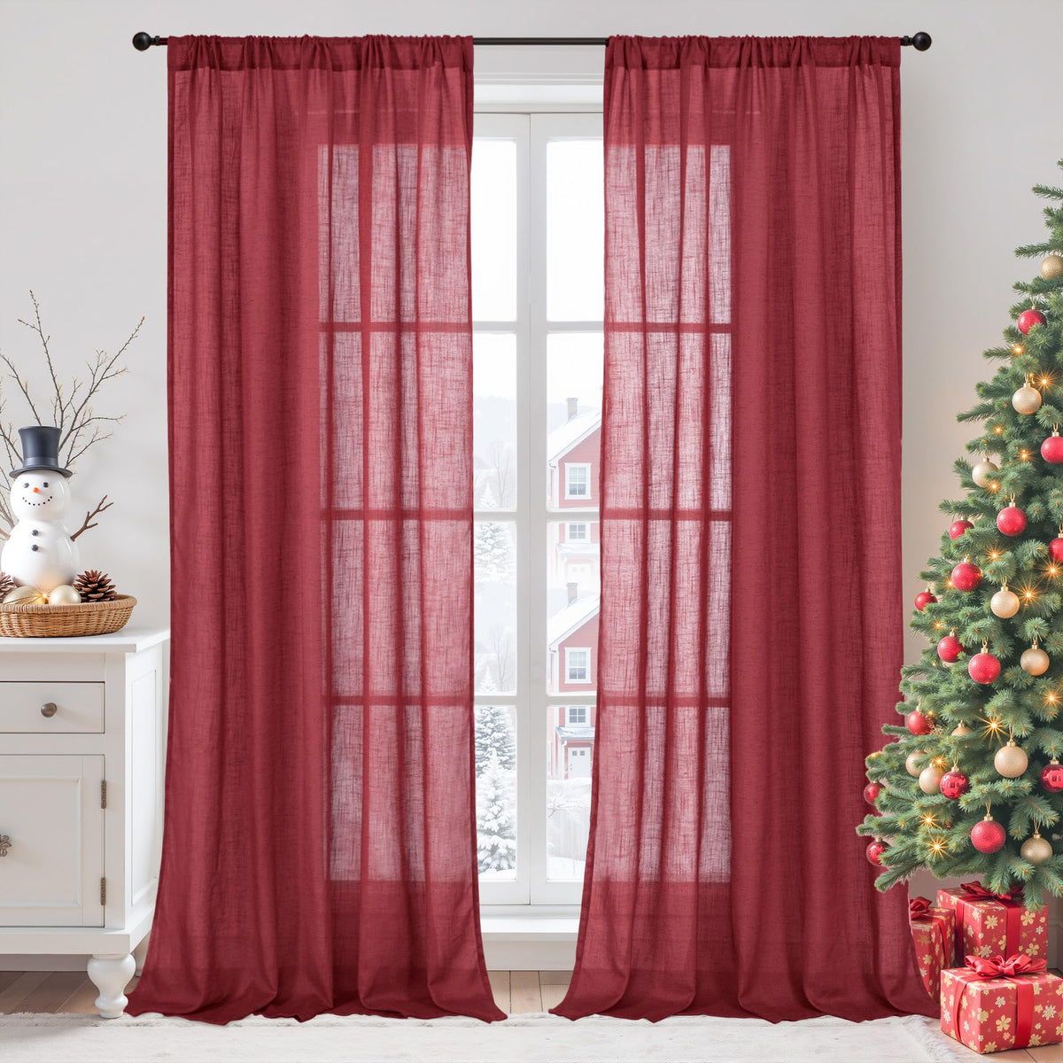 BGment Linen Kitchen Window Curtains Over Sink, 36 Inch Length Cafe Drapes