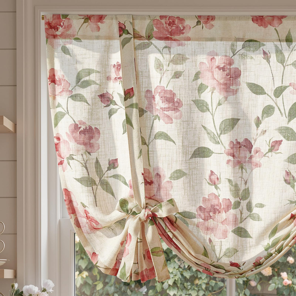 jinchan Swag Valance for Windows 36 Inch Length Farmhouse 2 Panels Beige