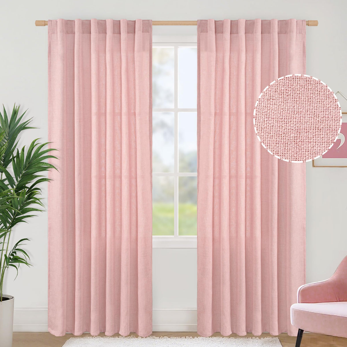 BGment White Linen Kitchen Curtains 40 Inch Length for Short Window