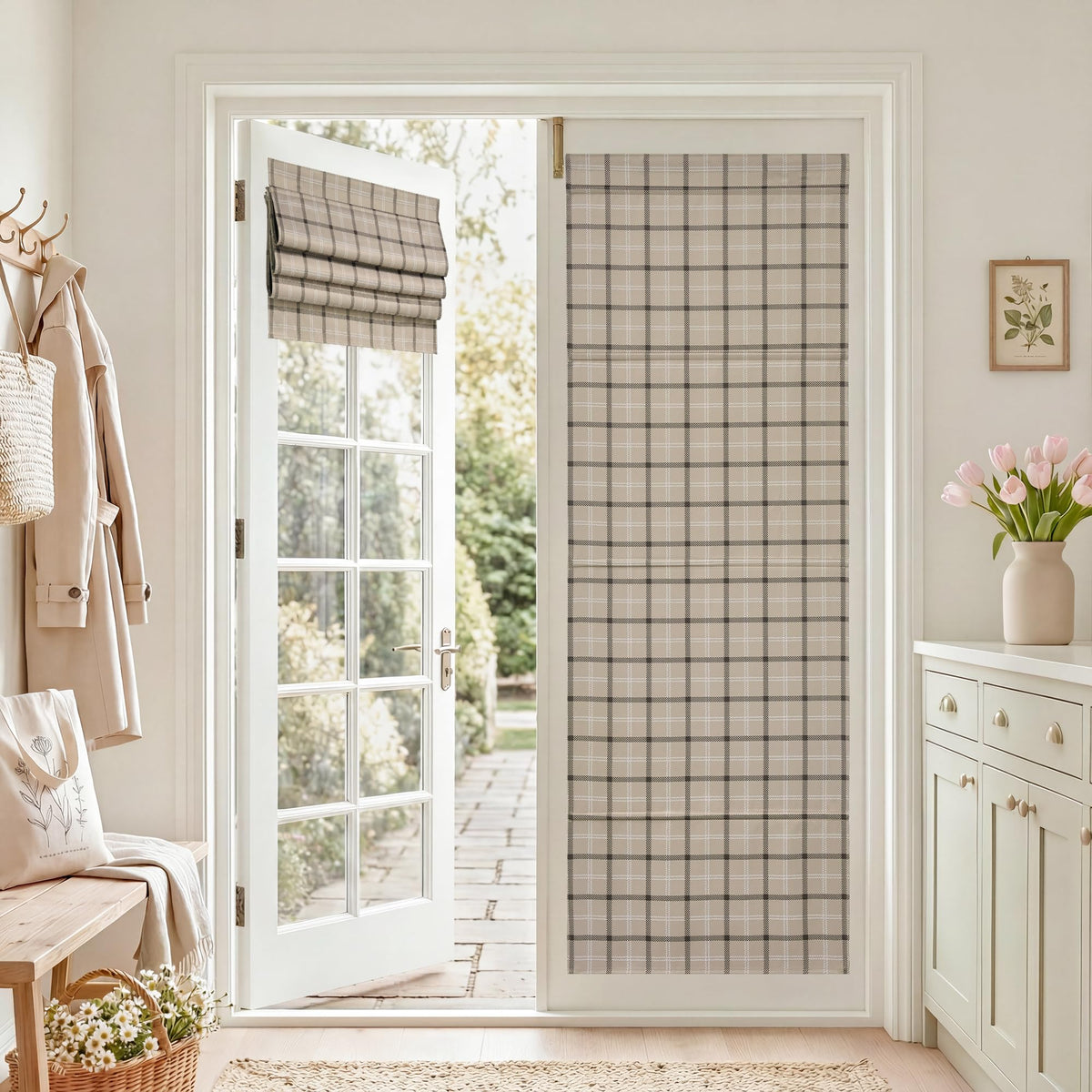 NICETOWN Olive Green Farmhouse Gingham Tiers Kitchen 100% Blackout Curtains