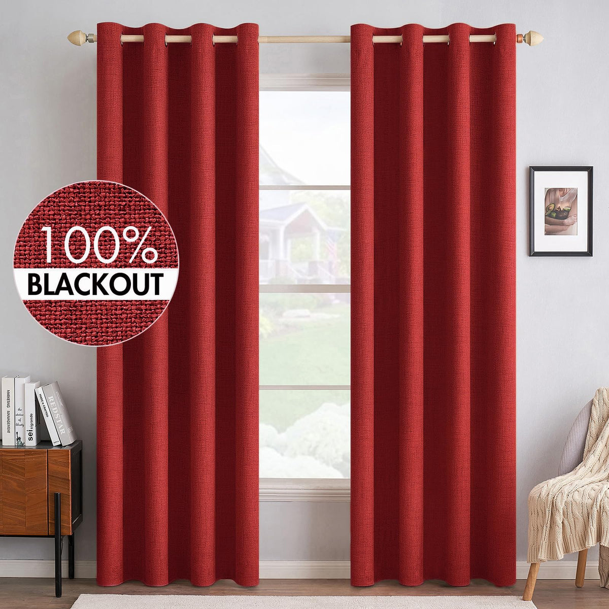 MIULEE 100% Blackout Linen Curtains for Bedroom 52x54 Inches Natural Beige