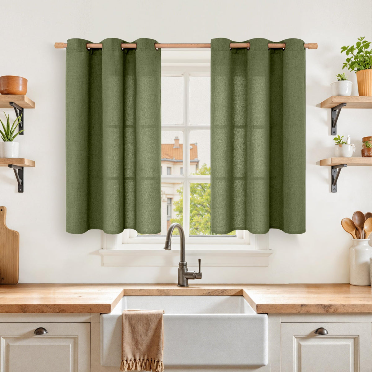 YoungsTex Linen Kitchen Window Curtains 40 Inch Length 2 Panels