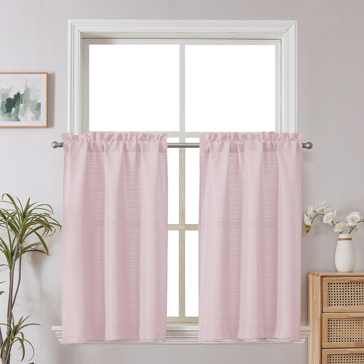 Chyhomenyc 2 Panels White Kitchen Curtains 36 Inch Length Tier Curtain