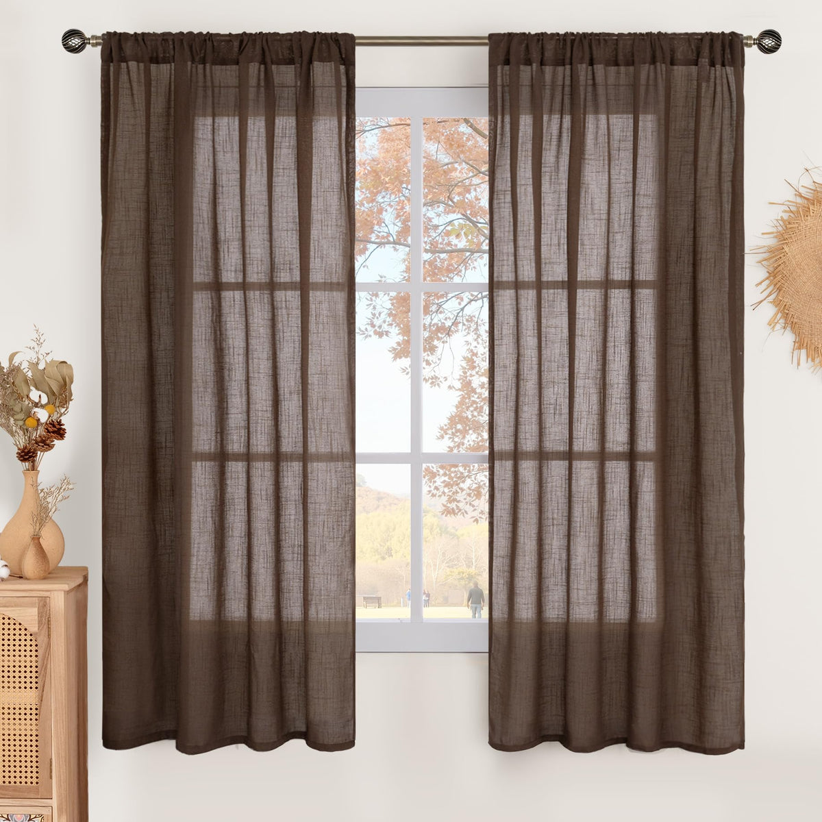 BGment Linen Kitchen Window Curtains Over Sink, 36 Inch Length Cafe Drapes