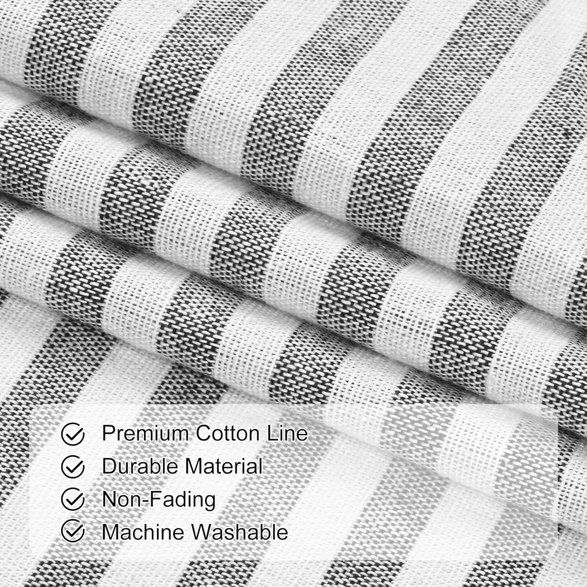 ASPMIZ Cotton Linen Kitchen Valance Curtains, Boho Rustic Button Linen Valances for Windows Farmhouse, Black with Grey Stripe Valance Window Topper Treatment Window Valances for Bathroom, 52 x 18 Inch