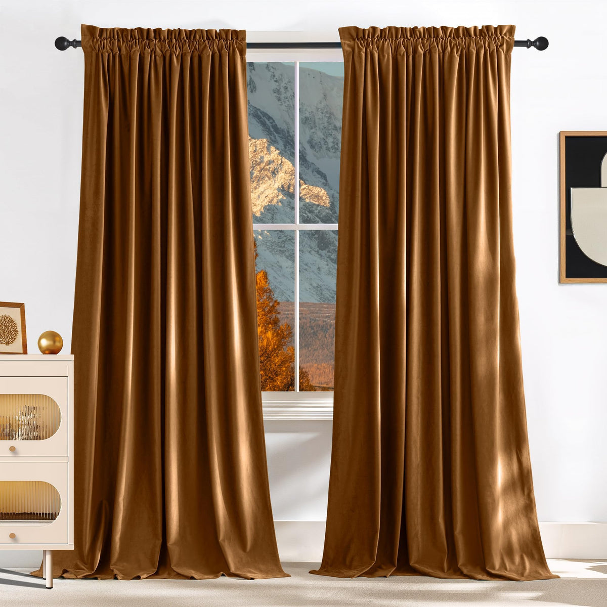 NICETOWN Black Out Velvet Curtains 63 inches Long for Kitchen