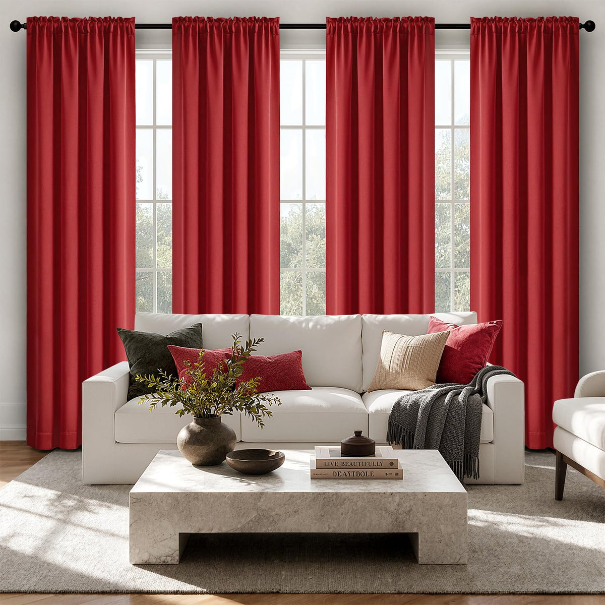MIULEE Short 36 Inch Blackout Kitchen Window Curtain Black Set of 4 Panels