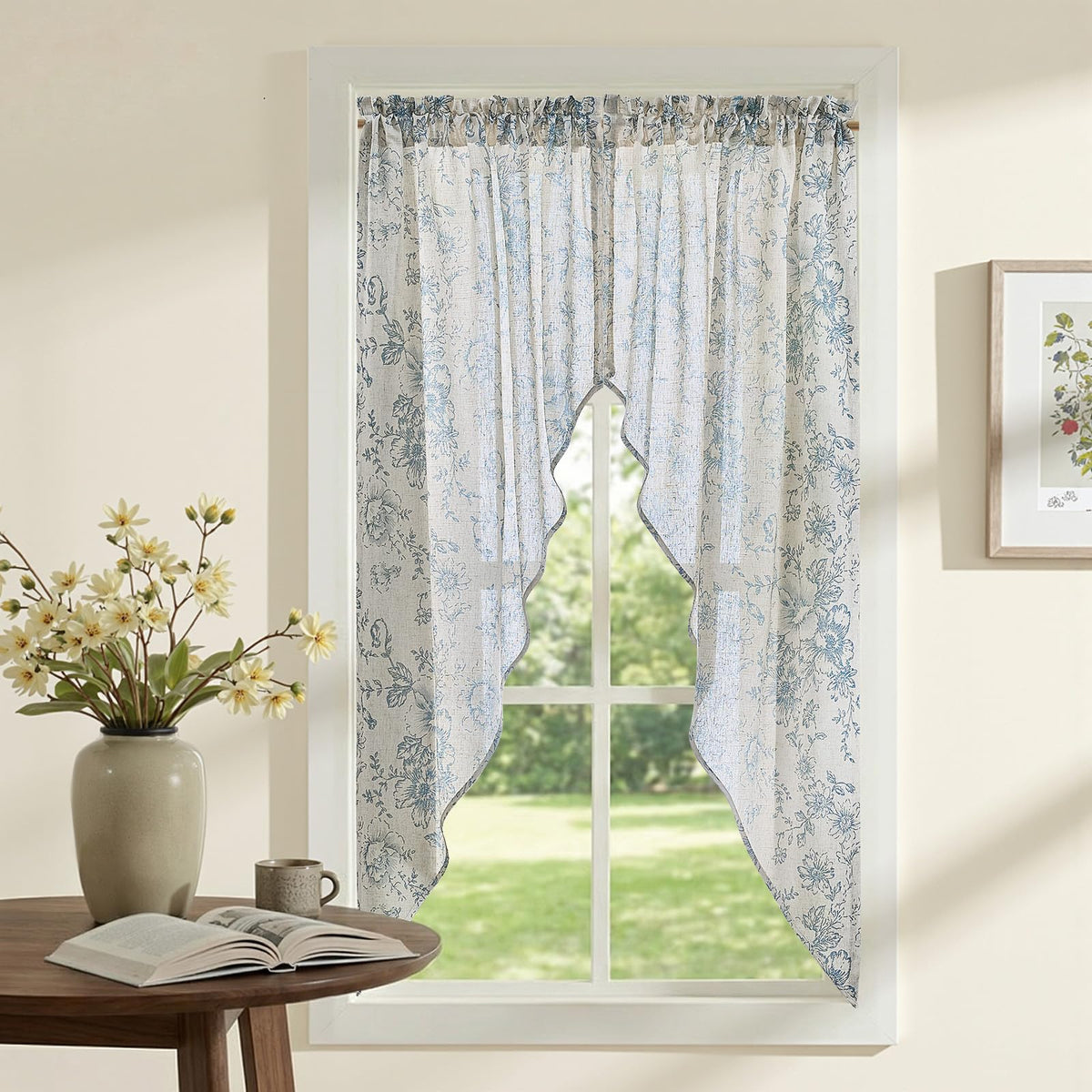 jinchan Swag Valance for Windows 36 Inch Length Farmhouse 2 Panels Beige