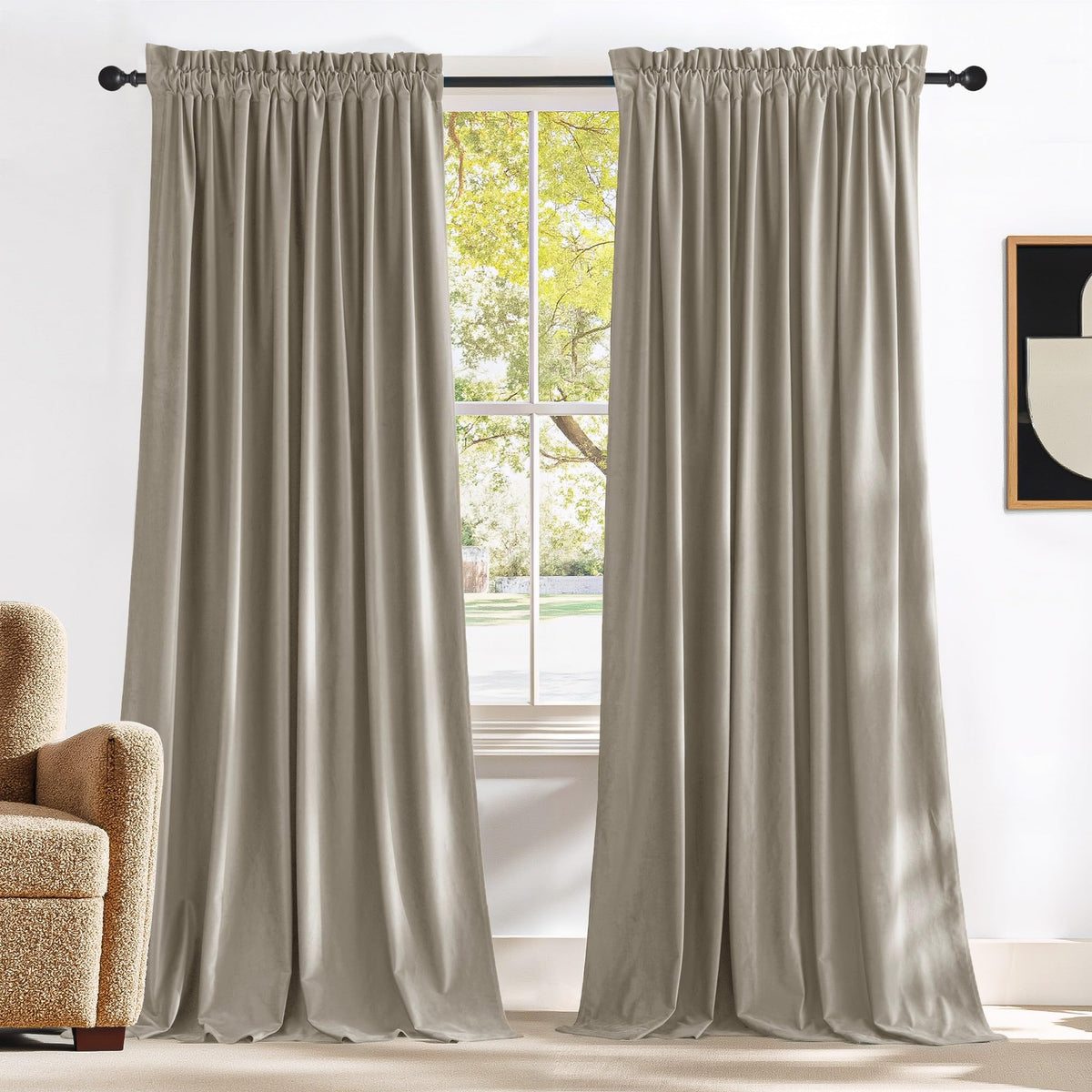 NICETOWN Black Out Velvet Curtains 63 inches Long for Kitchen