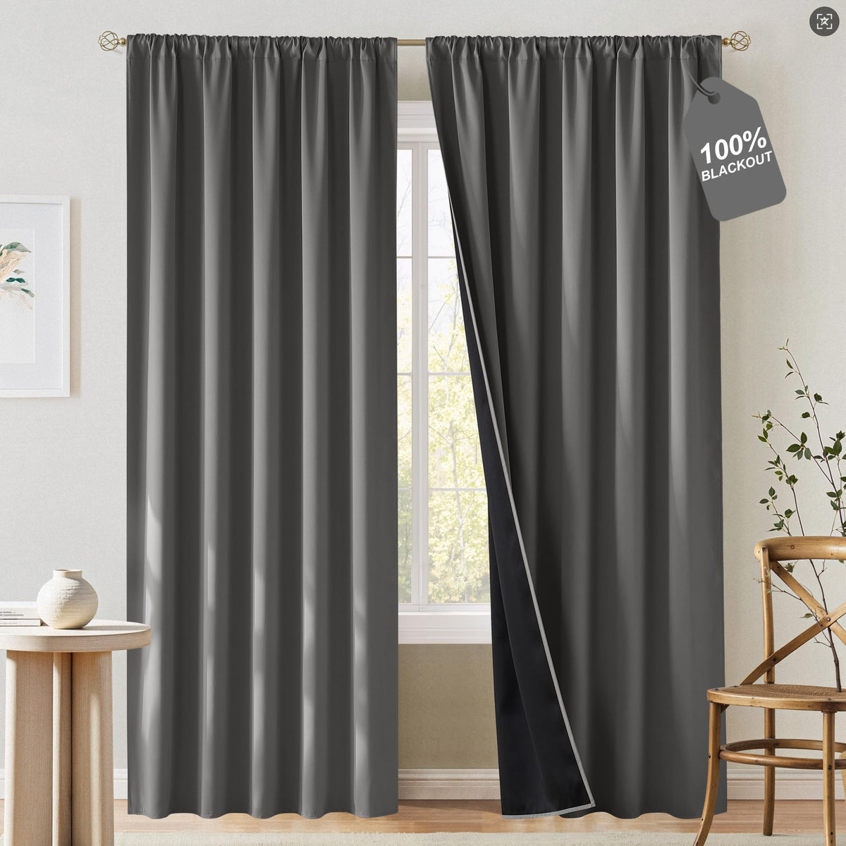 NICETOWN 100% Black Out Kitchen Curtains 36 Inch Length, W52xL36, 2 Panels