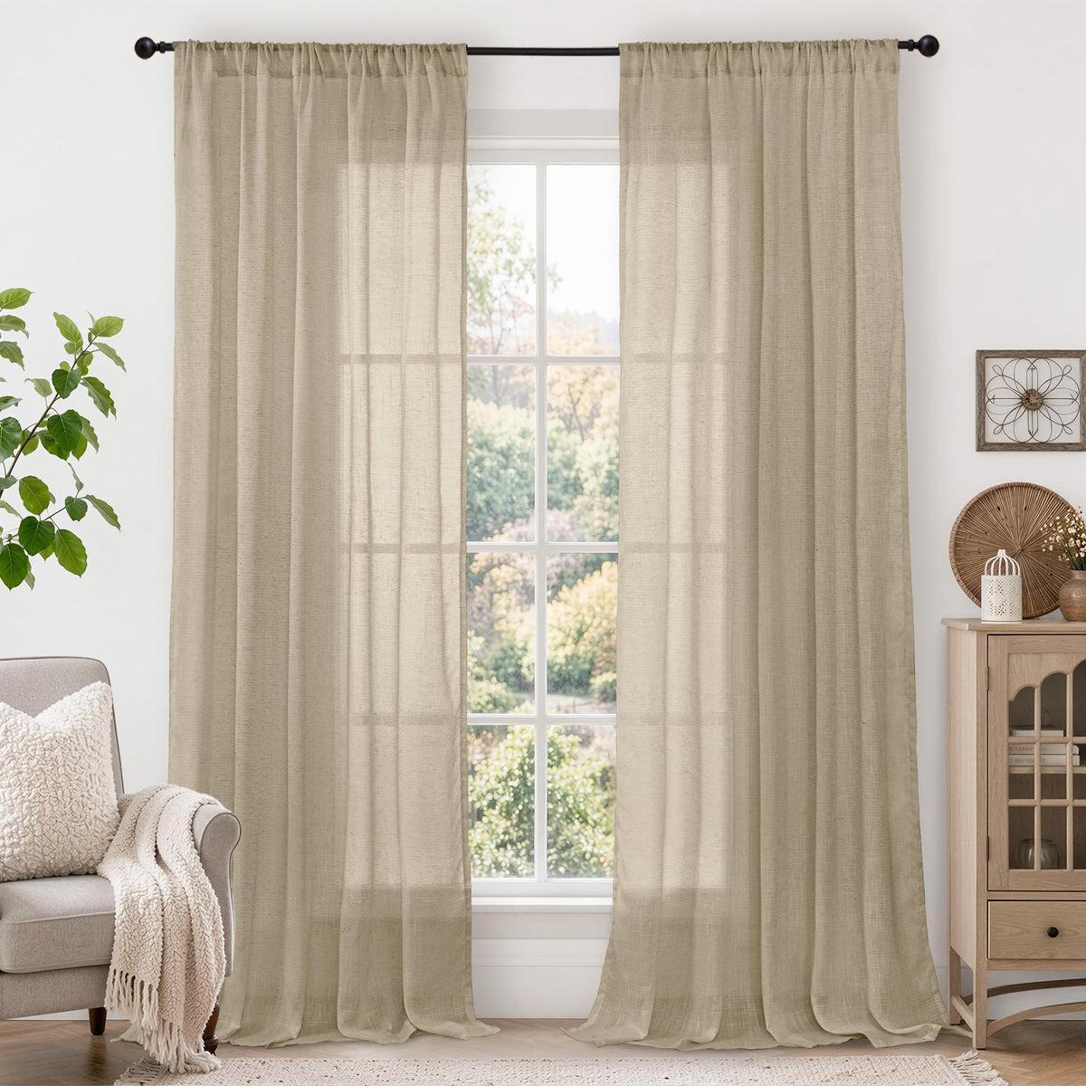 BGment Linen Kitchen Window Curtains Over Sink, 36 Inch Length Cafe Drapes