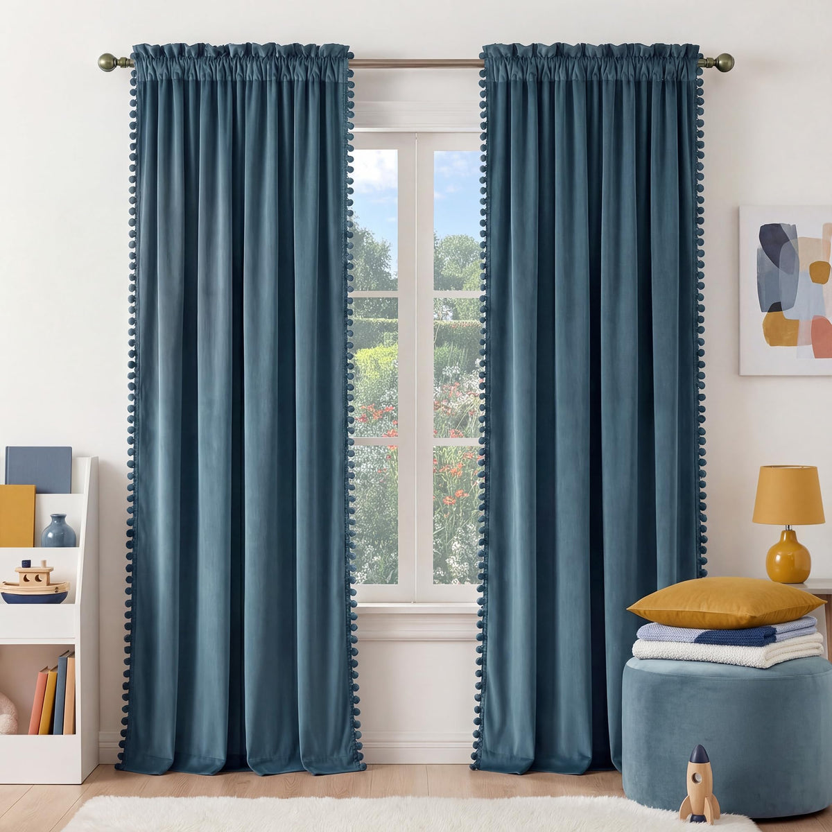 NICETOWN Black Out Velvet Curtains 63 inches Long for Kitchen
