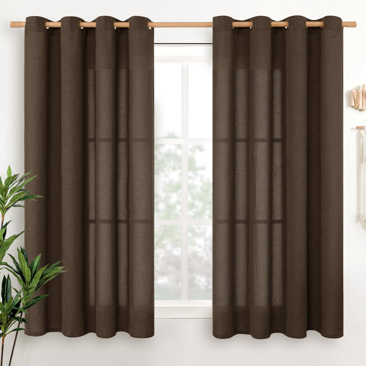 YoungsTex Linen Kitchen Window Curtains 40 Inch Length 2 Panels