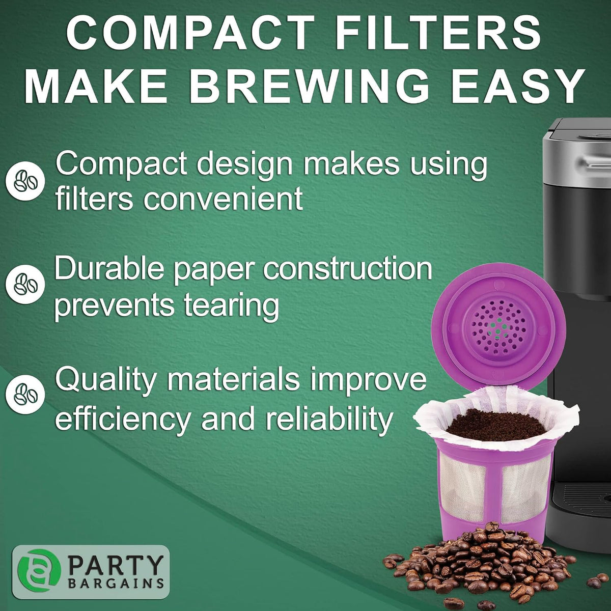 Party Bargains 300 Disposable Paper Coffee Filters – White Compact Design for Keurig Brewers and Compatible with K-Cup Pods 1.0 & 2.0 Models, single use coffee filters