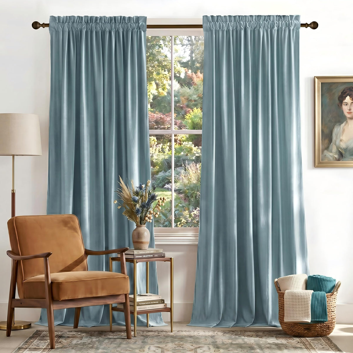 NICETOWN Black Out Velvet Curtains 63 inches Long for Kitchen