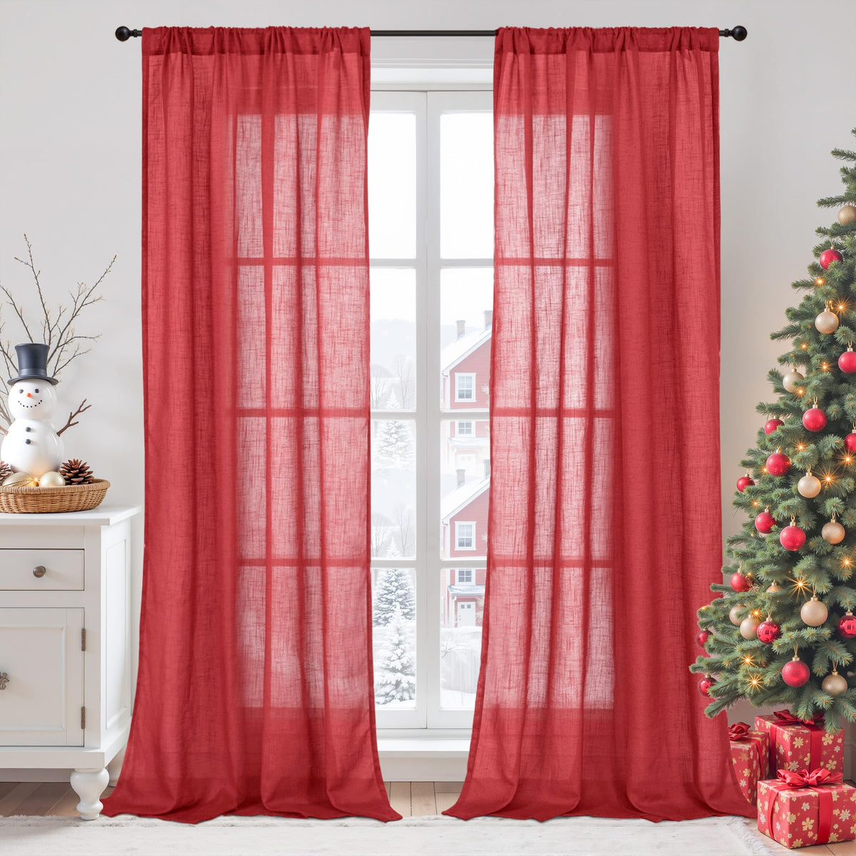 BGment Linen Kitchen Window Curtains Over Sink, 36 Inch Length Cafe Drapes