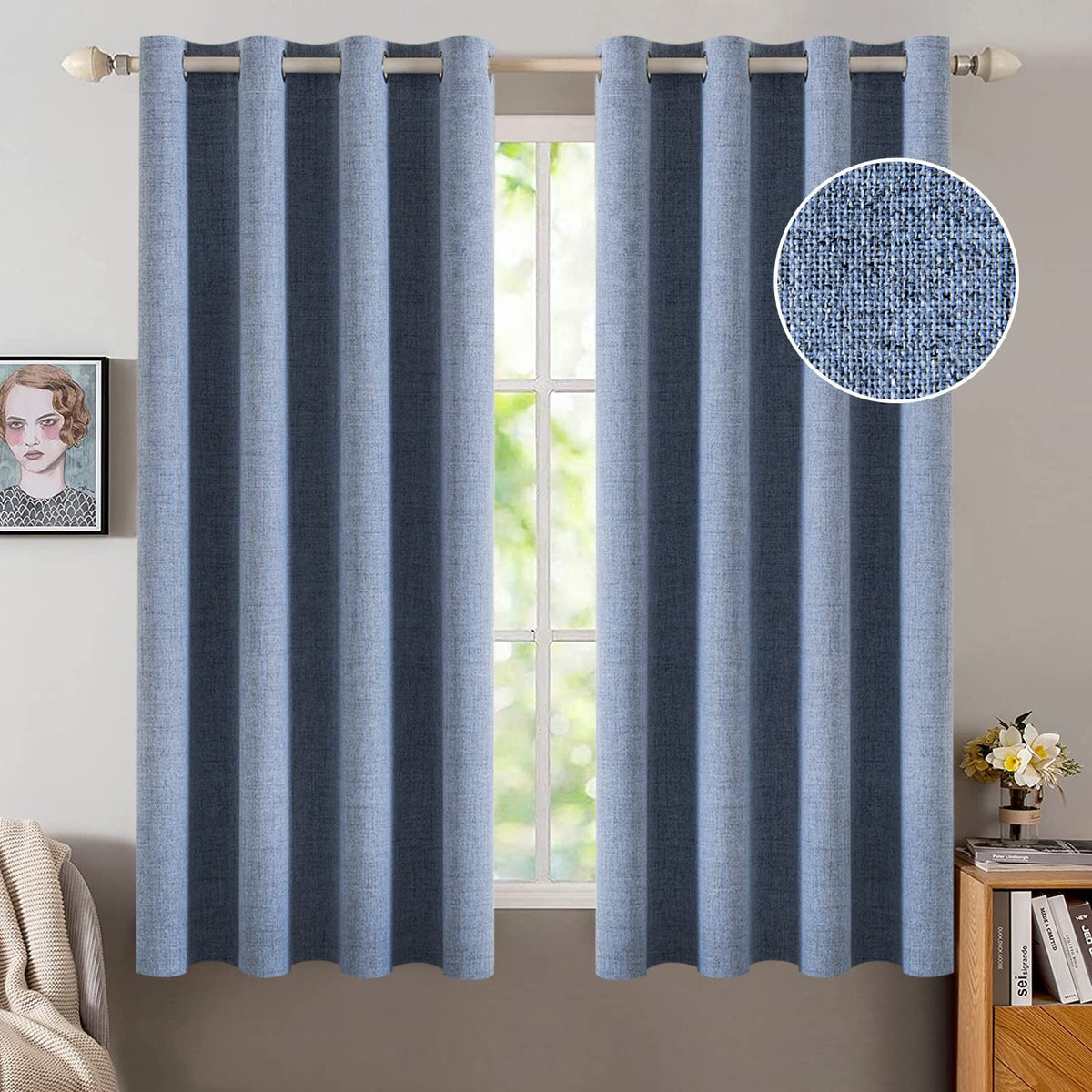 MIULEE 100% Blackout Linen Curtains for Bedroom 52x54 Inches Natural Beige