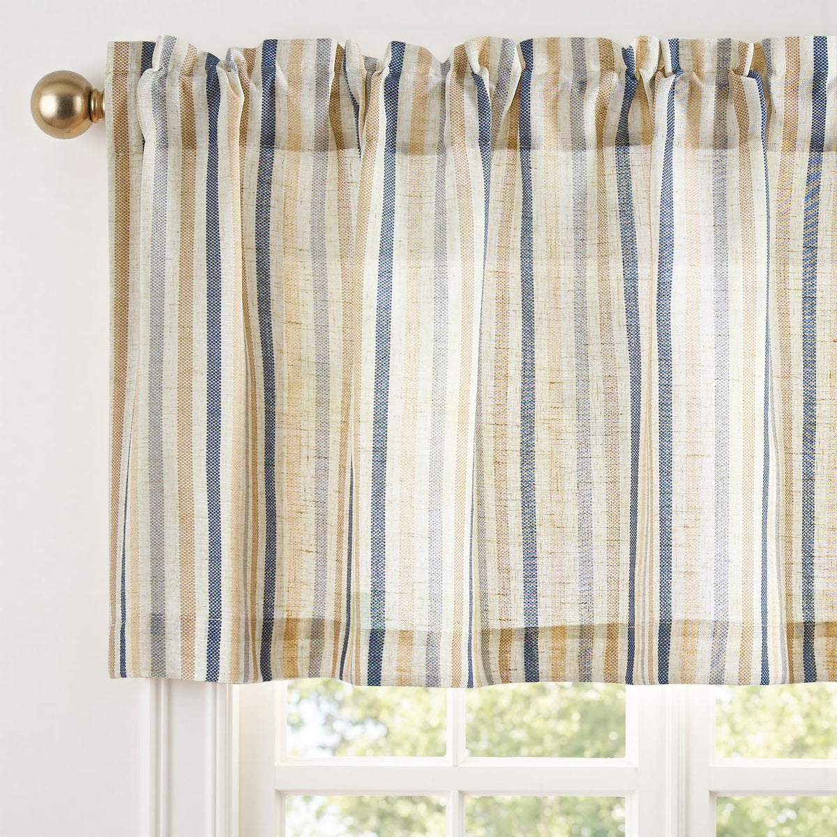 jinchan Linen Boxter Stripe Valances for Window 16 inch,Sage Green,1 Panel