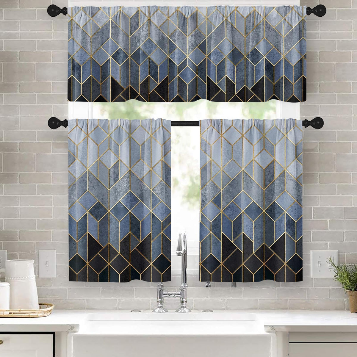 Kitchen Curtains Sets for Windows 52x36 Inch 3 Pack, Geometric