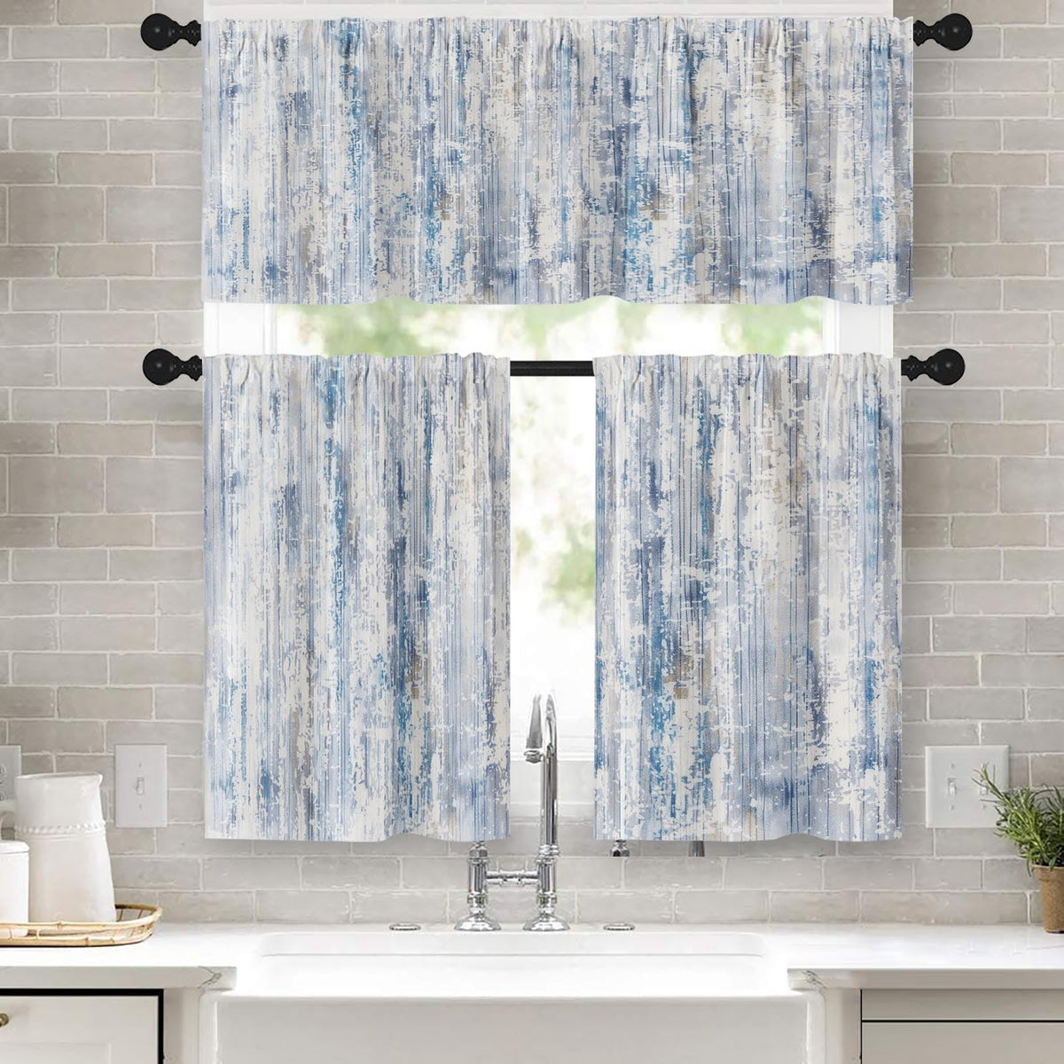 Kitchen Curtains Sets for Windows, 52x36 Inch, 3 Pack Abstract