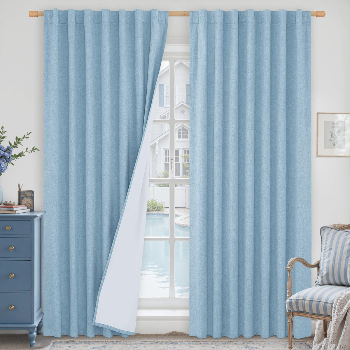 LAMIT Full Blackout Linen Kitchen Window Curtains 36 Inches Long, Ivory