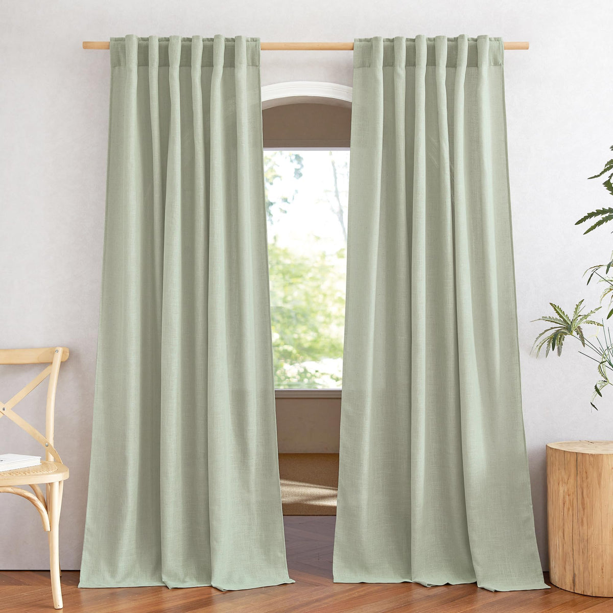 NICETOWN Natural Linen Kitchen Curtains 26 inches Long, Rod Pocket & Back Tab Semi Sheer Flax Window Treatments Rustic & Cute for Cafe/Kids Room, W37 x L26, 2 Panels
