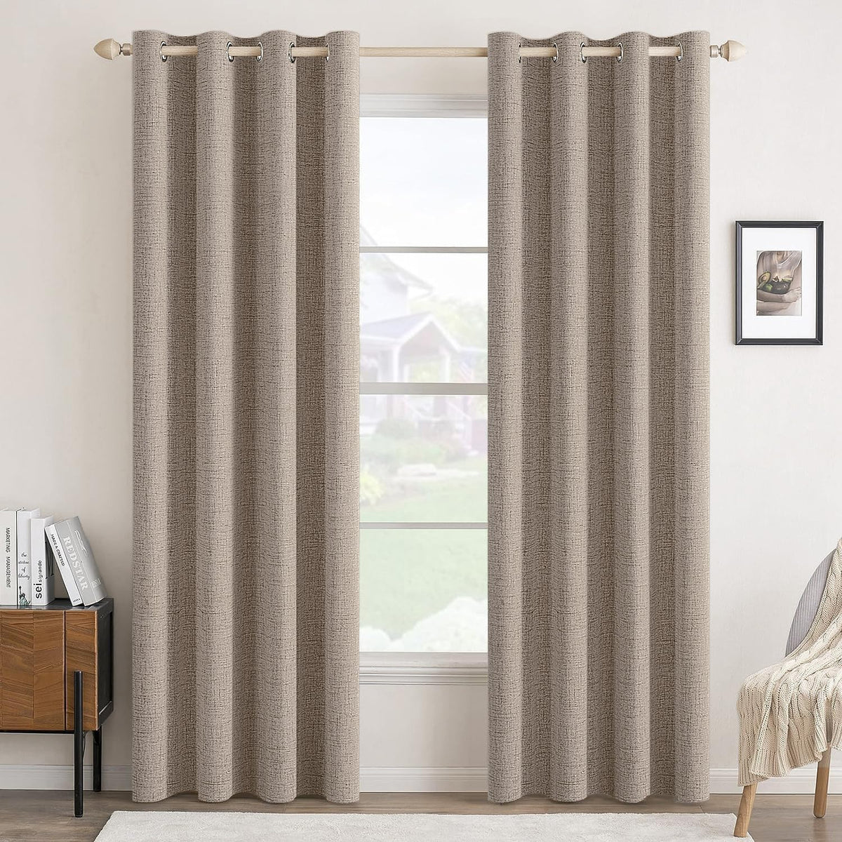 MIULEE 100% Blackout Linen Curtains for Bedroom 52x54 Inches Natural Beige