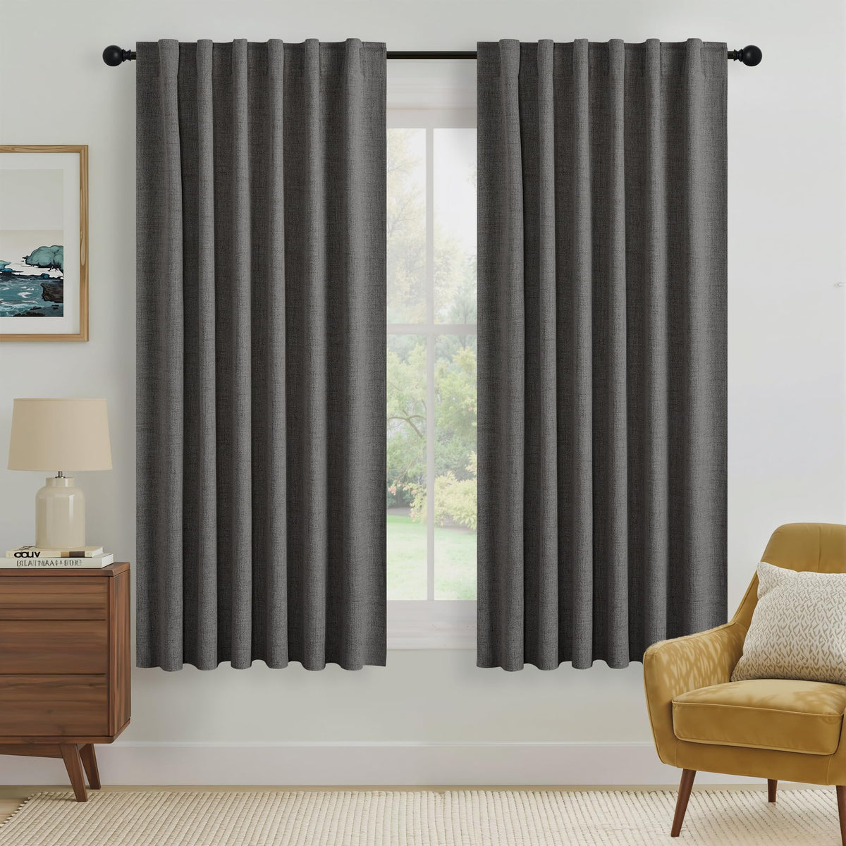 RYB HOME 45 Inch Long Natural Beige 100% Blackout Short Curtains