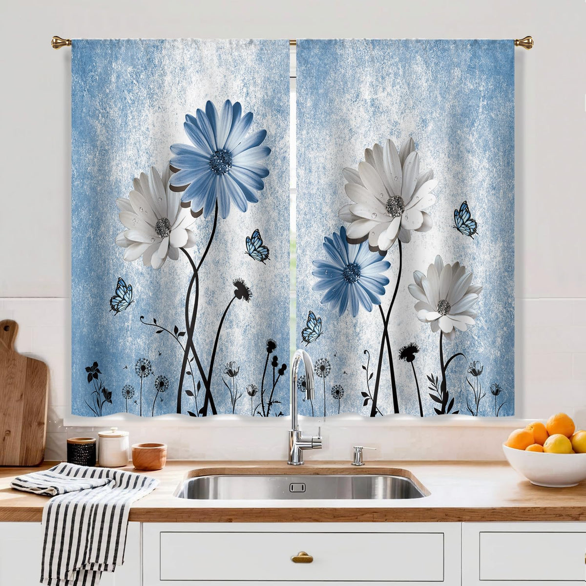 Farmhouse Sunflower Kitchen Curtain Rustic Small Short Cafe Window Curtains Country Wooden Barn Inspirational Bathroom Window Drapes Treatment Tier Curtains 2 Panels (27.5x39 Inch)