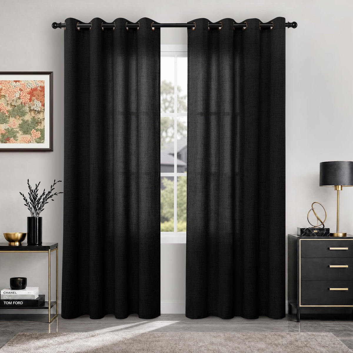 YoungsTex Linen Kitchen Window Curtains 40 Inch Length 2 Panels