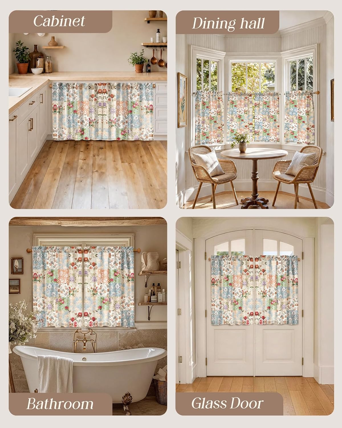 Miss Adola Boho Kitchen Tier Curtains, 36 Inch Length, Vintage Patchwork