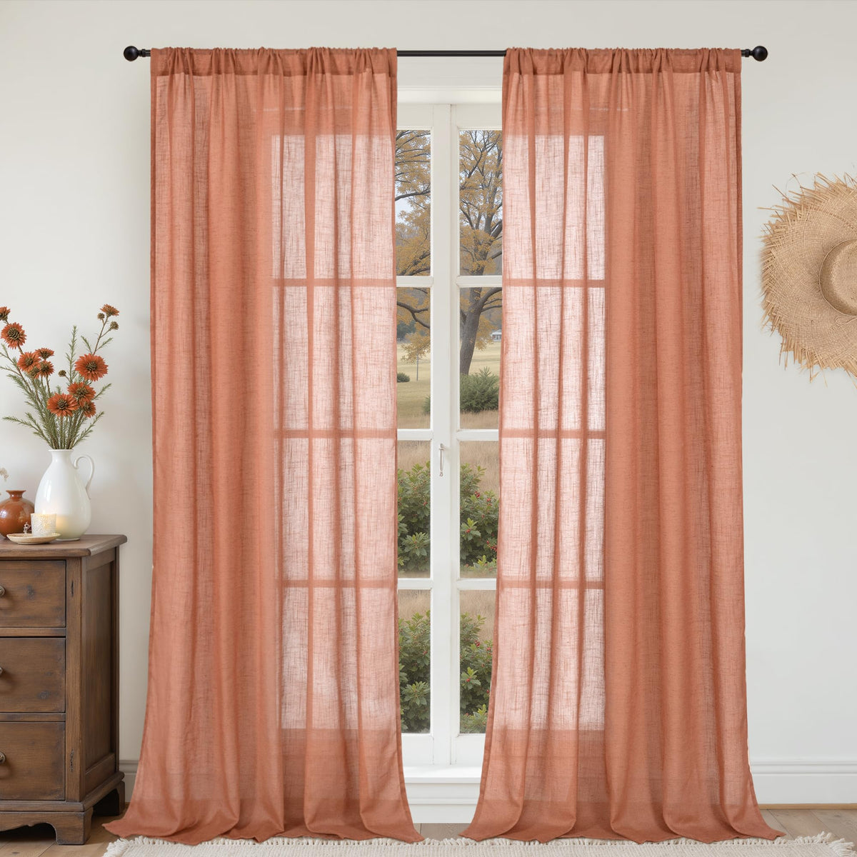 BGment Linen Kitchen Window Curtains Over Sink, 36 Inch Length Cafe Drapes