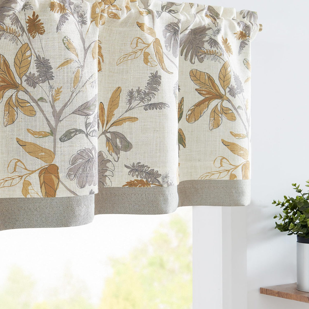 jinchan Floral Linen Kitchen Valance Curtain, 50x18, 1 Panel, Green