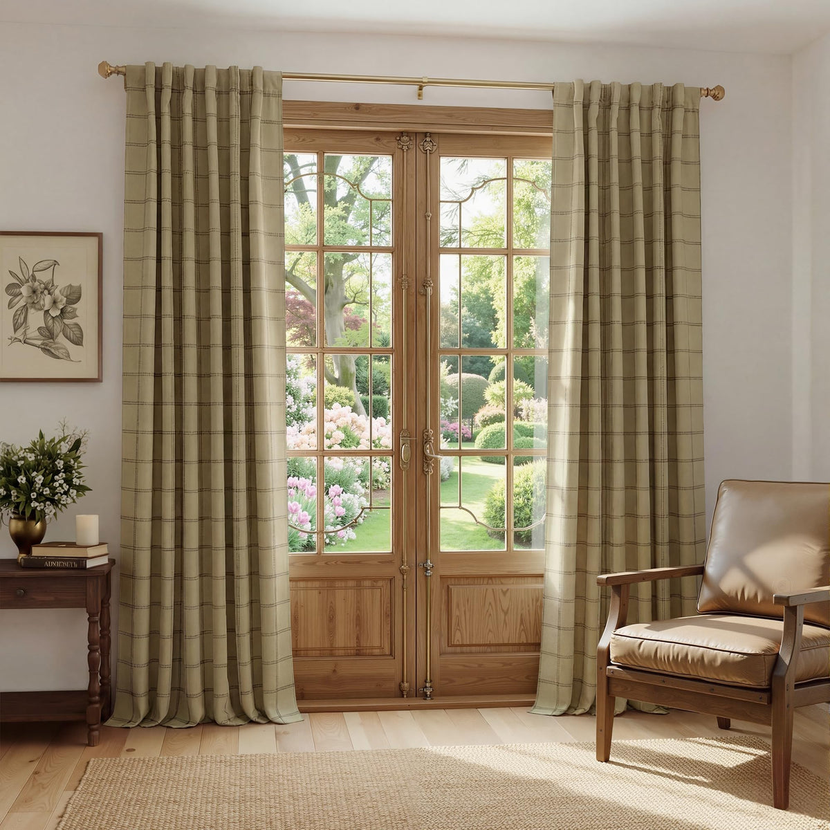 NICETOWN Olive Green Farmhouse Gingham Tiers Kitchen 100% Blackout Curtains