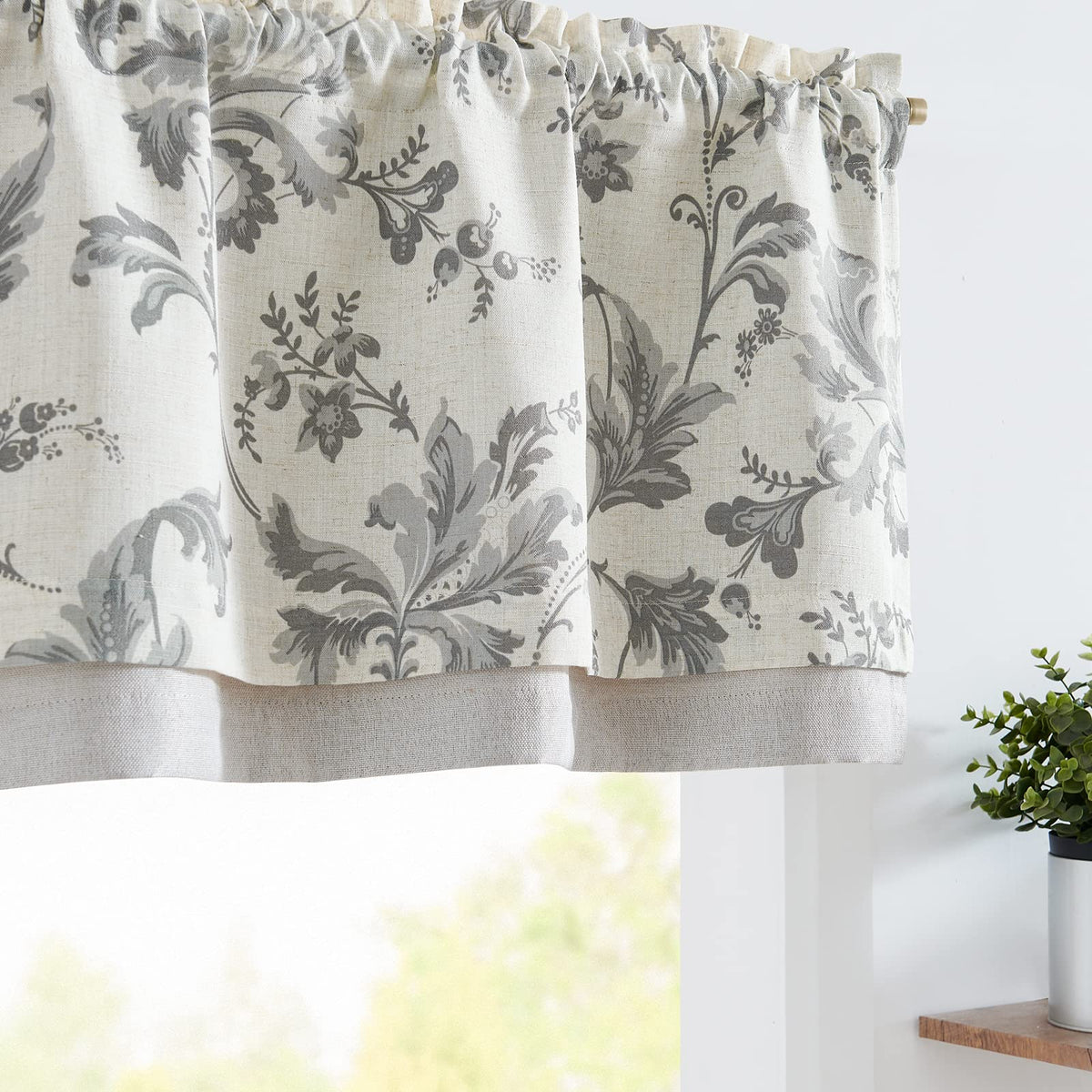 jinchan Floral Linen Kitchen Valance Curtain, 50x18, 1 Panel, Green