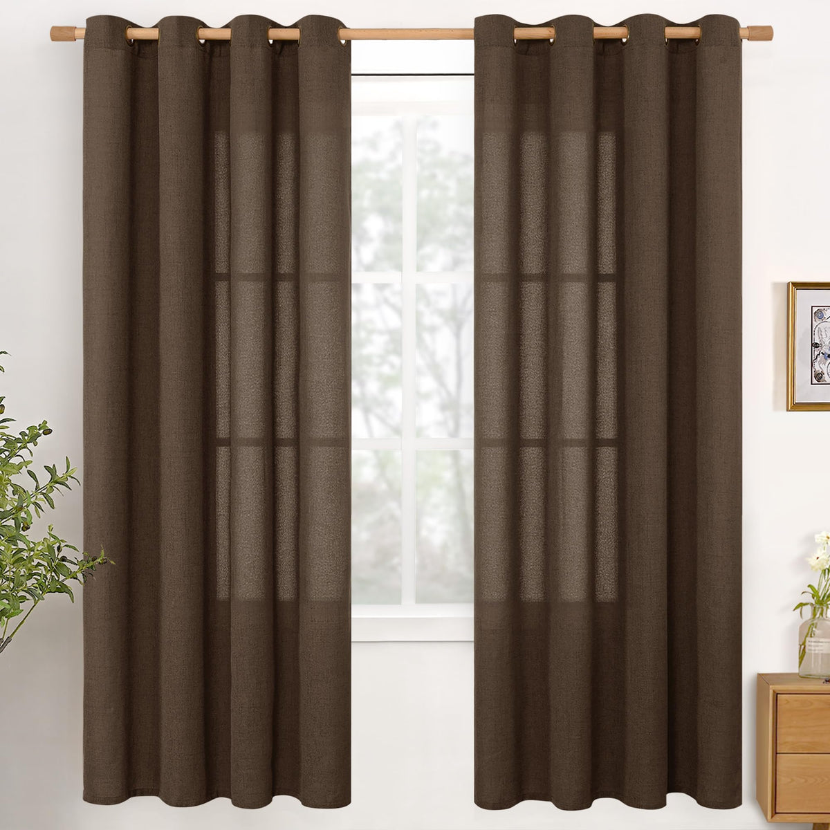 YoungsTex Linen Kitchen Window Curtains 40 Inch Length 2 Panels