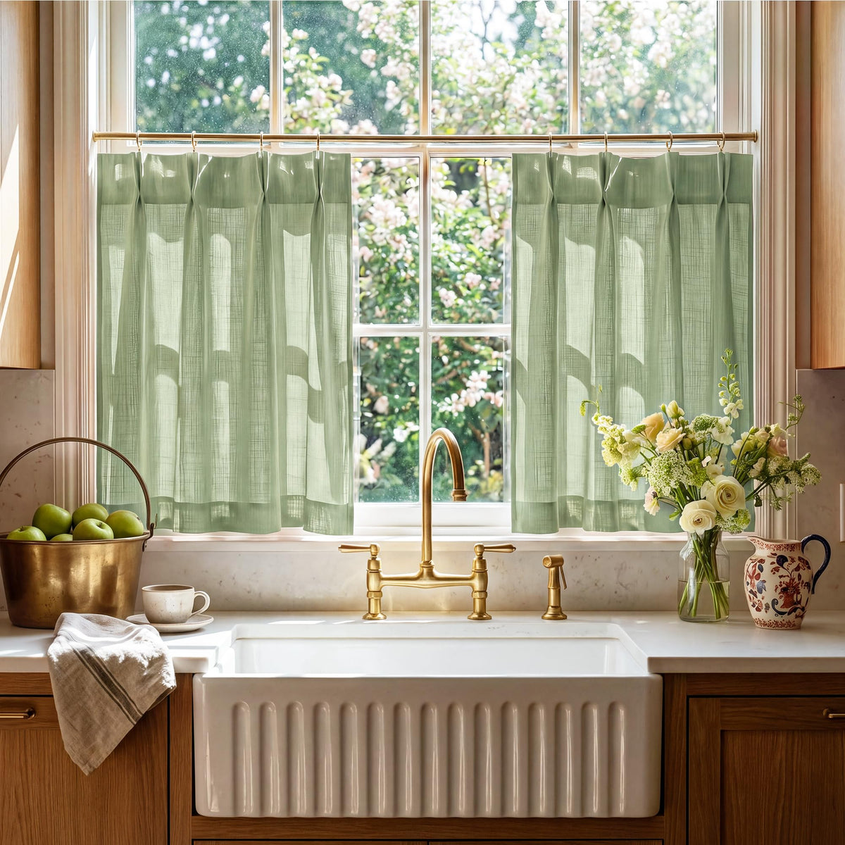 RYB HOME Pinch Pleated Kitchen Curtains Over Sink 36 Inches for Bathroom