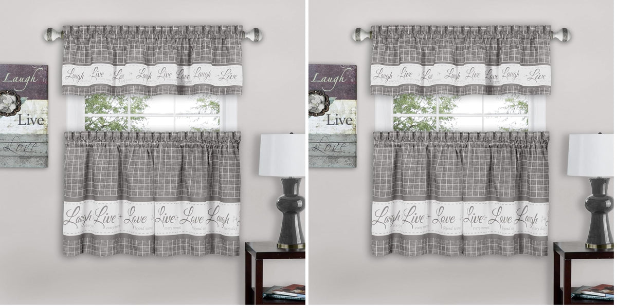 ACHIM Tier and Valance Curtain Set, 58 x 24 in, Charcoal, Light Filtering